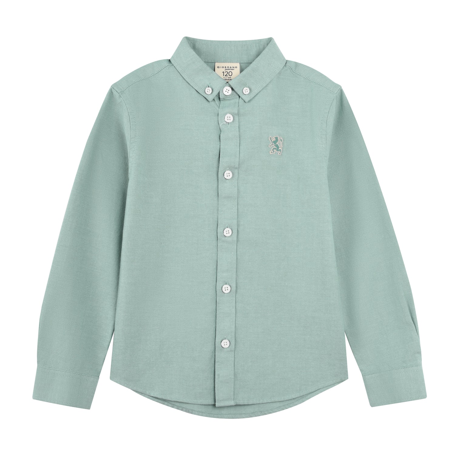 Junior Cotton Oxford Full Opening Long Sleeve Slim Fit Embroidery Garment Wash Shirt