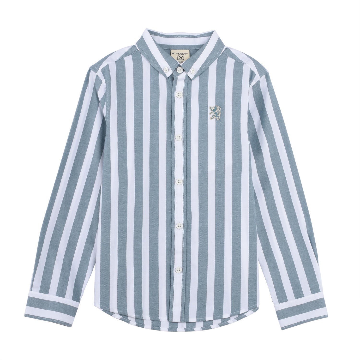 Junior Cotton Oxford Full Opening Long Sleeve Slim Fit Embroidery Garment Wash Shirt