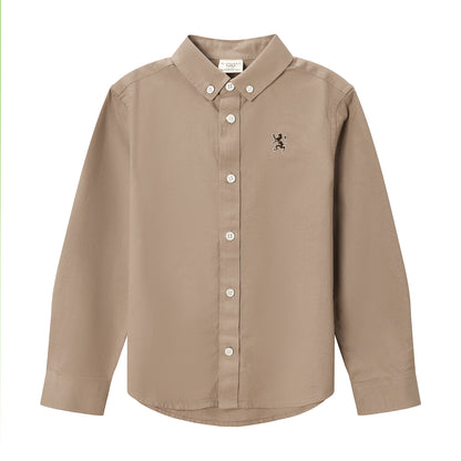 Junior Cotton Oxford Full Opening Long Sleeve Slim Fit Embroidery Garment Wash Shirt