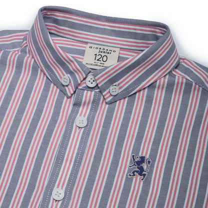 Junior Cotton Oxford Full Opening Long Sleeve Slim Fit Embroidery Garment Wash Shirt
