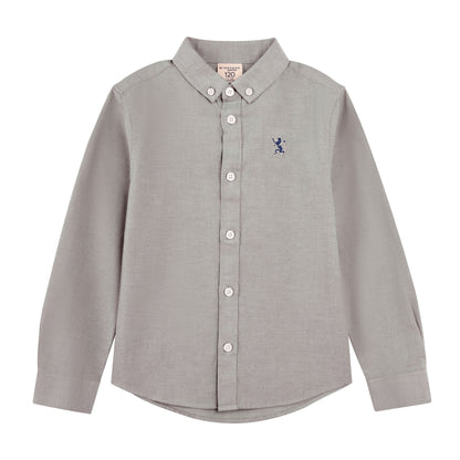 Junior Cotton Oxford Full Opening Long Sleeve Slim Fit Embroidery Garment Wash Shirt