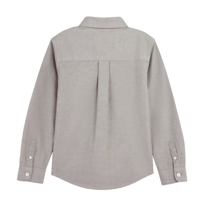 Junior Cotton Oxford Full Opening Long Sleeve Slim Fit Embroidery Garment Wash Shirt