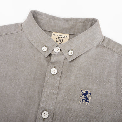 Junior Cotton Oxford Full Opening Long Sleeve Slim Fit Embroidery Garment Wash Shirt