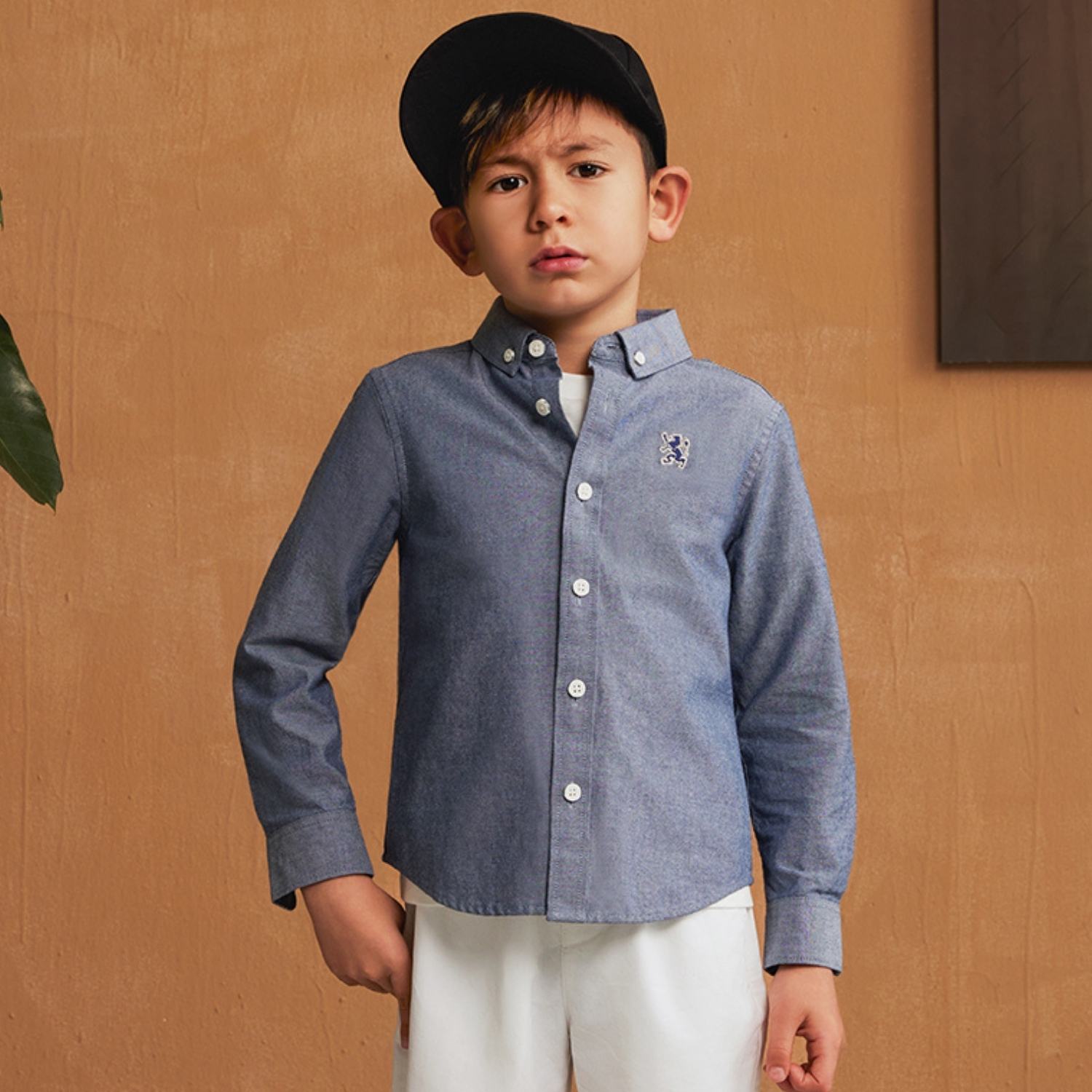 Kids' Cotton Oxford Shirt: Full Button, Embroidered & Garment Washed