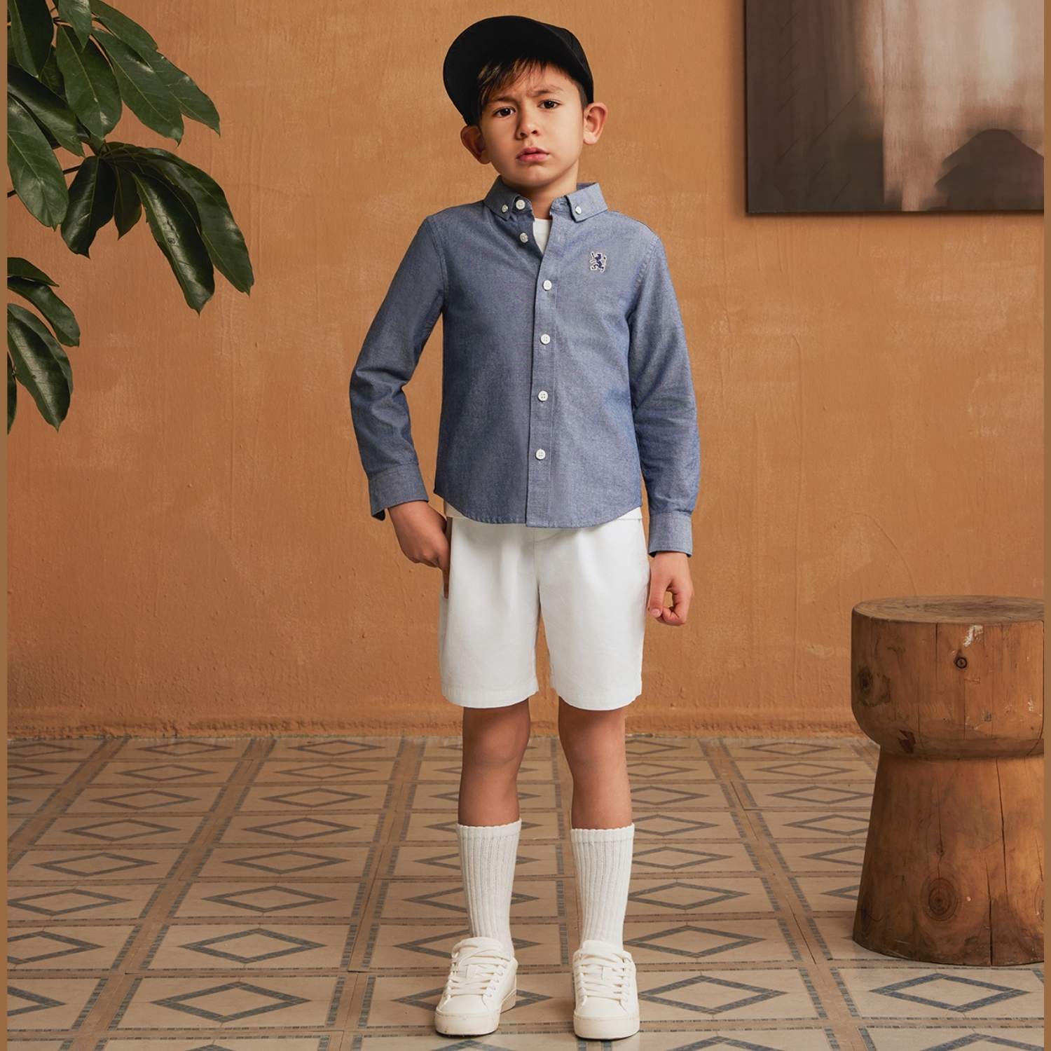 Kids' Cotton Oxford Shirt: Full Button, Embroidered & Garment Washed