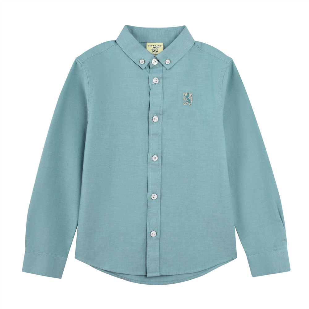 Kids' Cotton Oxford Shirt: Full Button, Embroidered & Garment Washed