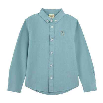 Kids' Cotton Oxford Shirt: Full Button, Embroidered & Garment Washed