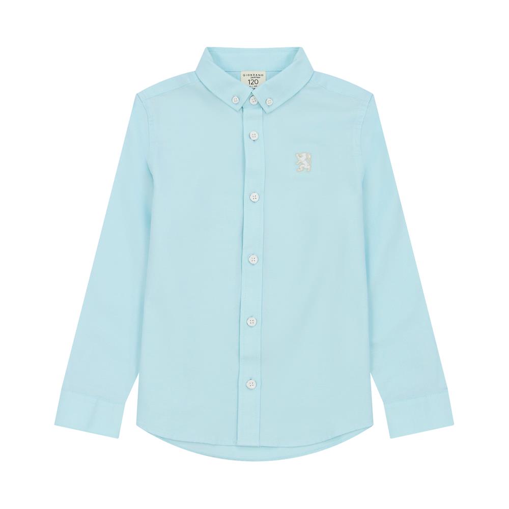 Kids' Cotton Oxford Shirt: Full Button, Embroidered & Garment Washed