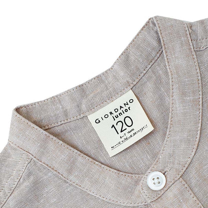 Kids Linen-Cotton Band Collar Shirt - Long Sleeve, Garment Wash