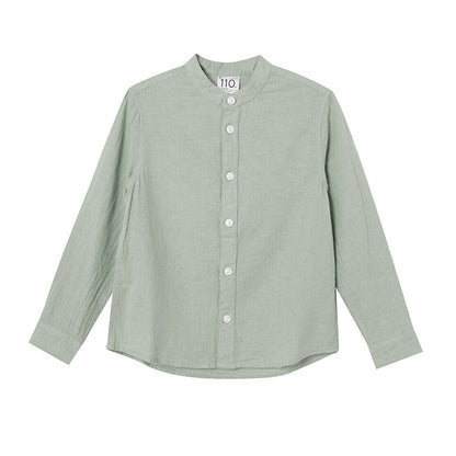 Kids Linen-Cotton Band Collar Shirt - Long Sleeve, Garment Wash