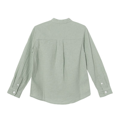 Kids Linen-Cotton Band Collar Shirt - Long Sleeve, Garment Wash