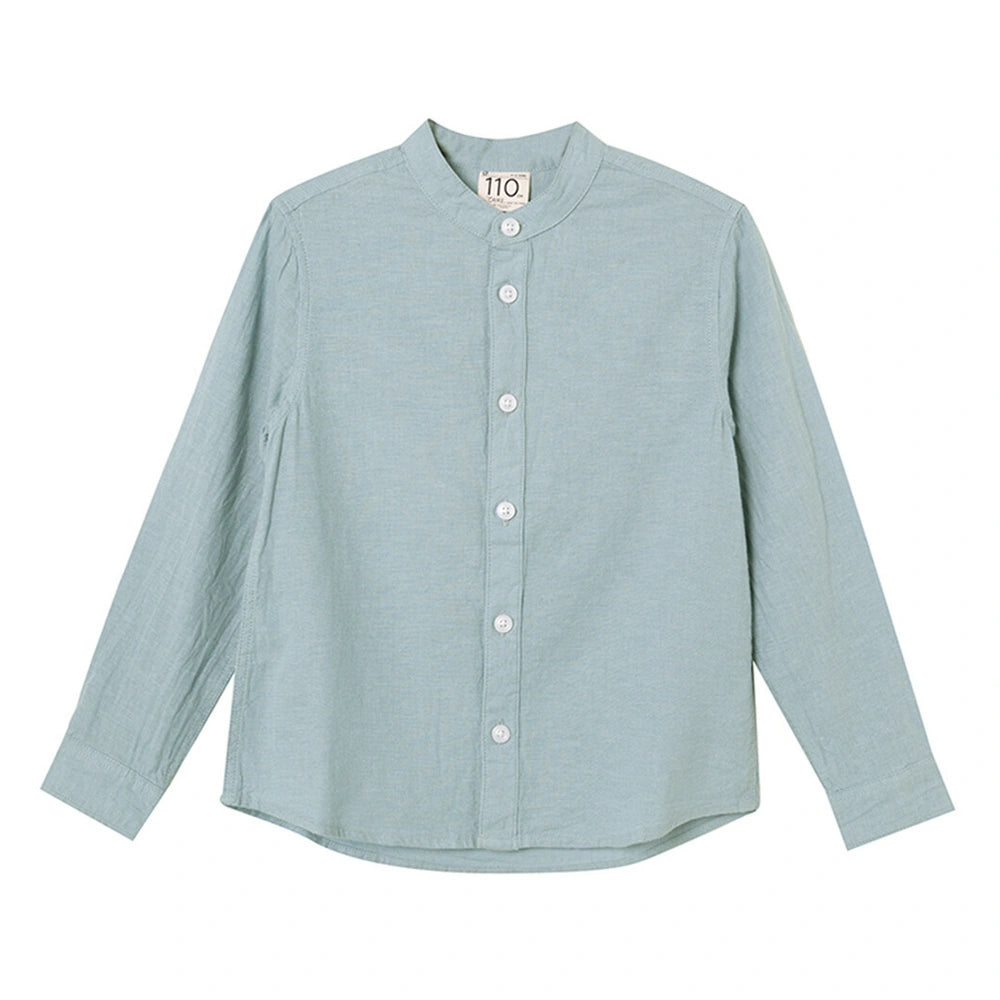 Kids Linen-Cotton Band Collar Shirt - Long Sleeve, Garment Wash