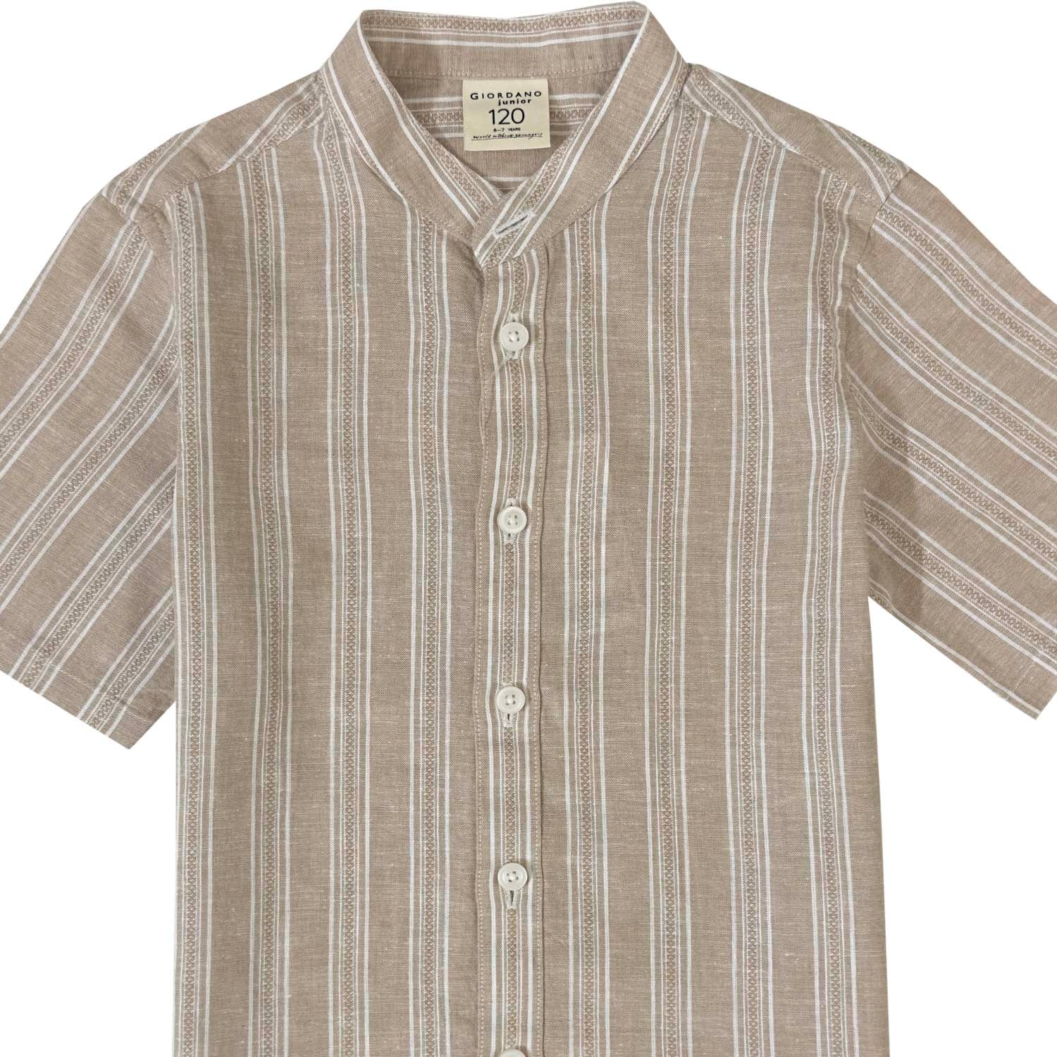 Kids Linen Cotton Band Collar Shirt