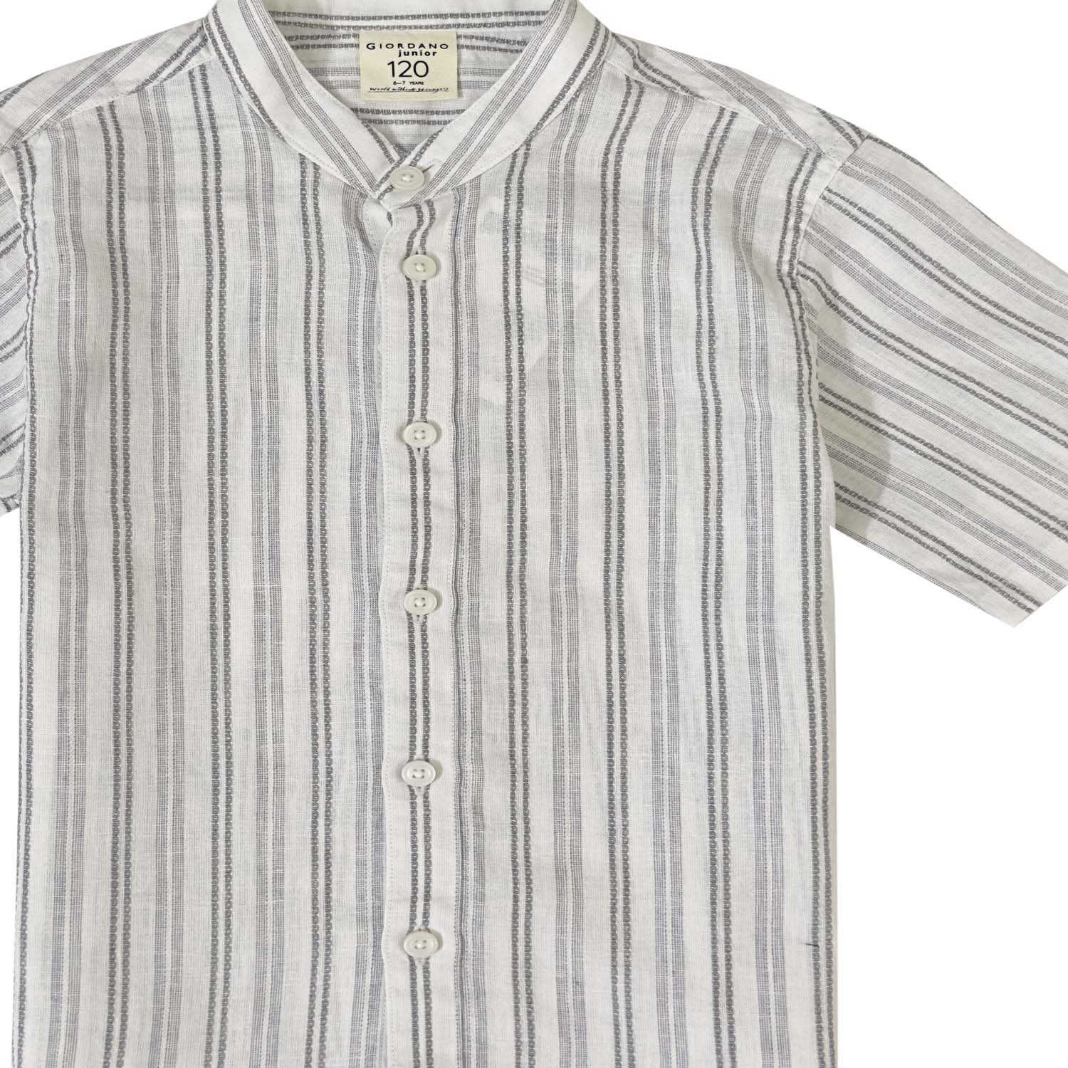 Kids Linen Cotton Band Collar Shirt