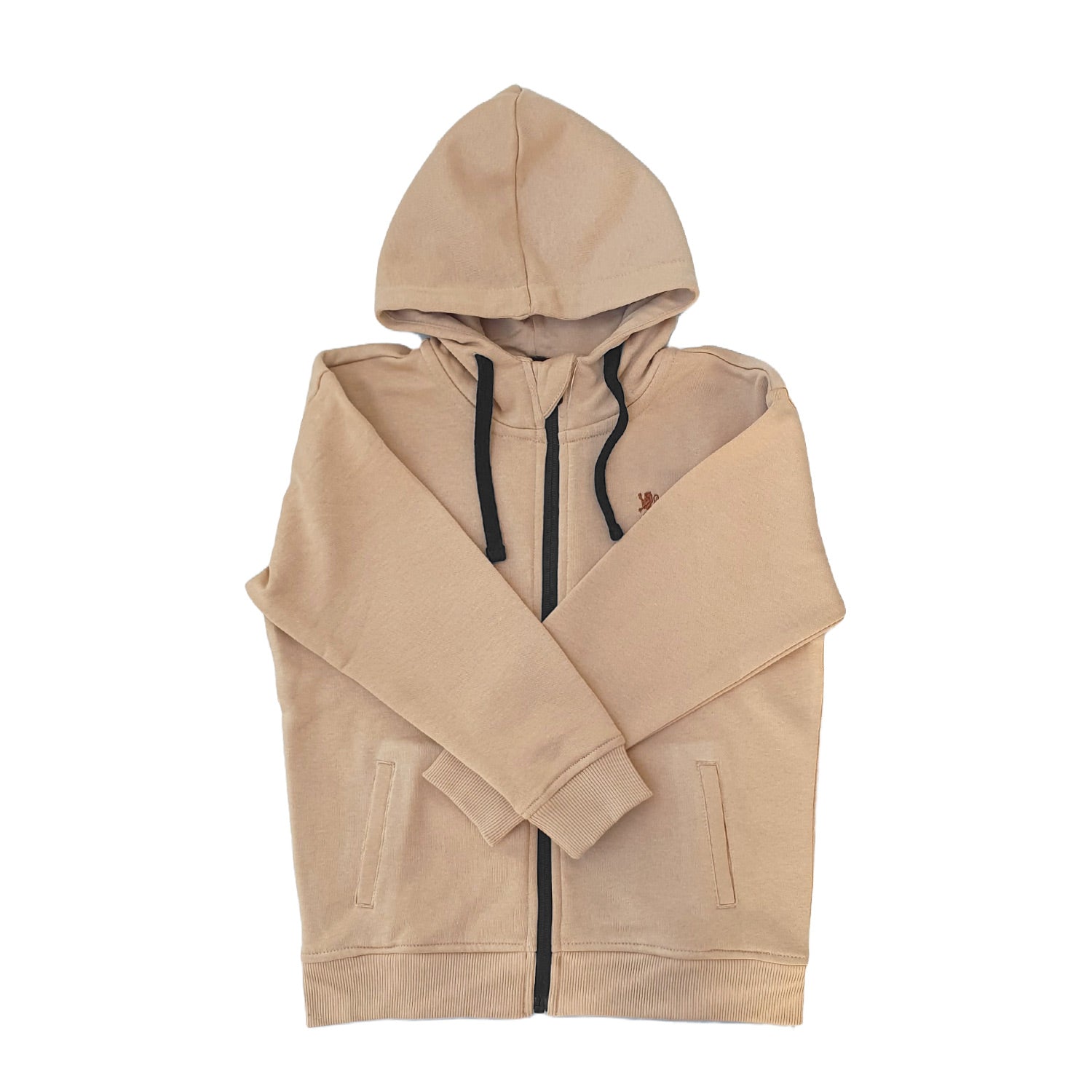 Giordano Kids Cotton Polyester French Terry Jacket Hoodie With Lion Embroidery-Brown