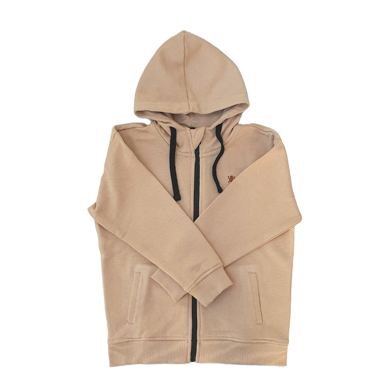 Giordano Kids Cotton Polyester French Terry Jacket Hoodie With Lion Embroidery-Brown