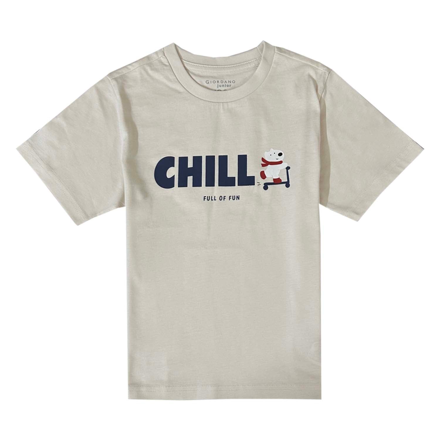 Giordano Junior Cotton Jersey Print Tee: Soft & Stylish-Beige