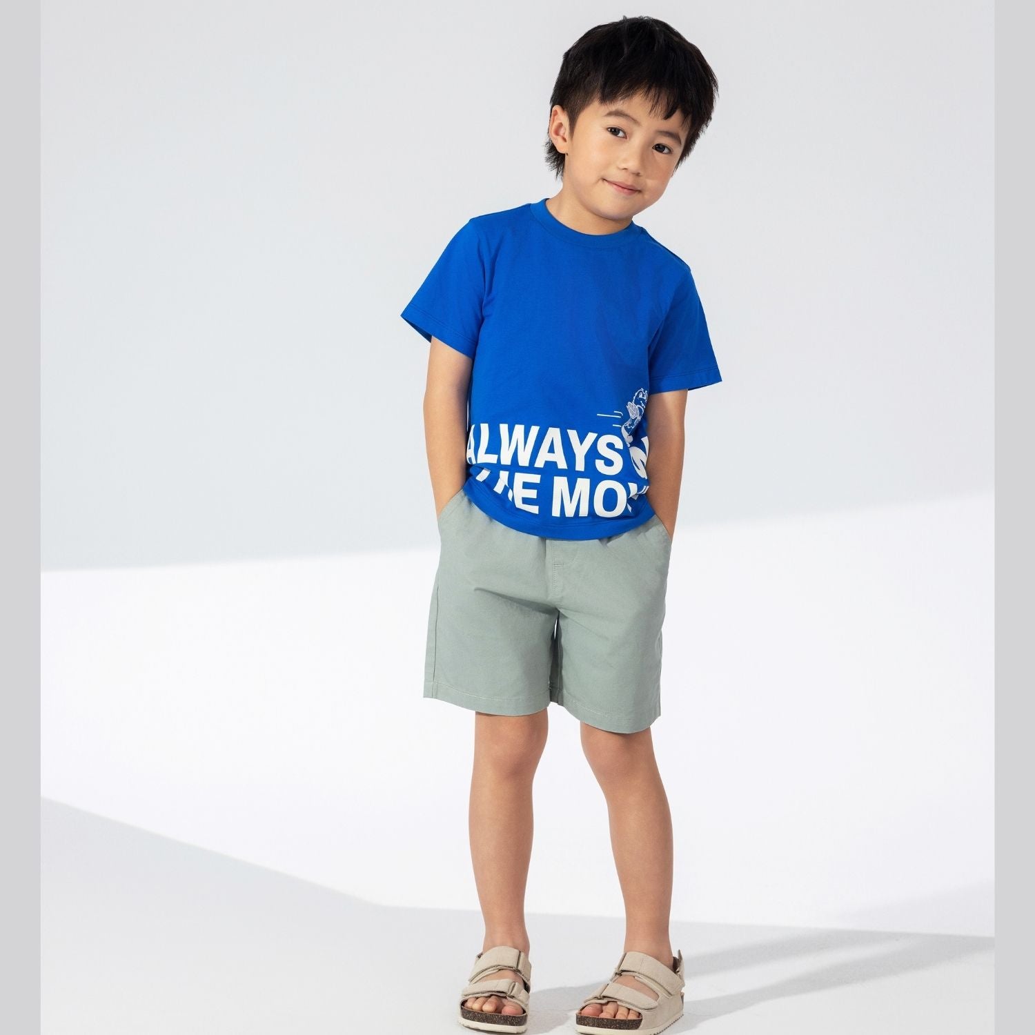 Kids Cotton Twill Tapered Elastic Waist Shorts