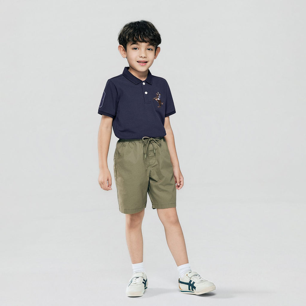 Kid's Cotton Twill Drawstring Shorts with Elastic Waist