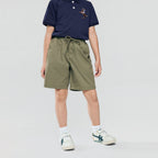 Kid's Cotton Twill Drawstring Shorts with Elastic Waist