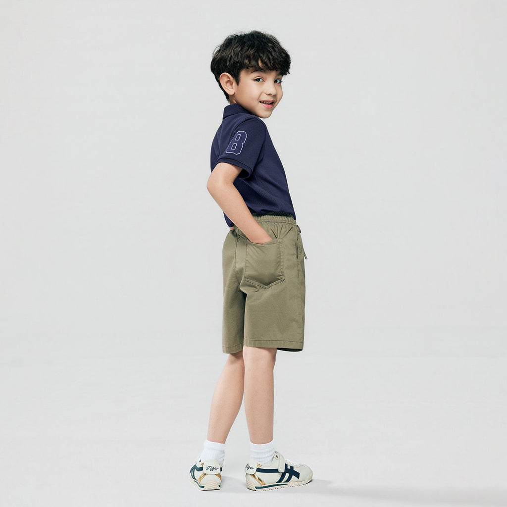 Kid's Cotton Twill Drawstring Shorts with Elastic Waist