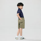 Kid's Cotton Twill Drawstring Shorts with Elastic Waist