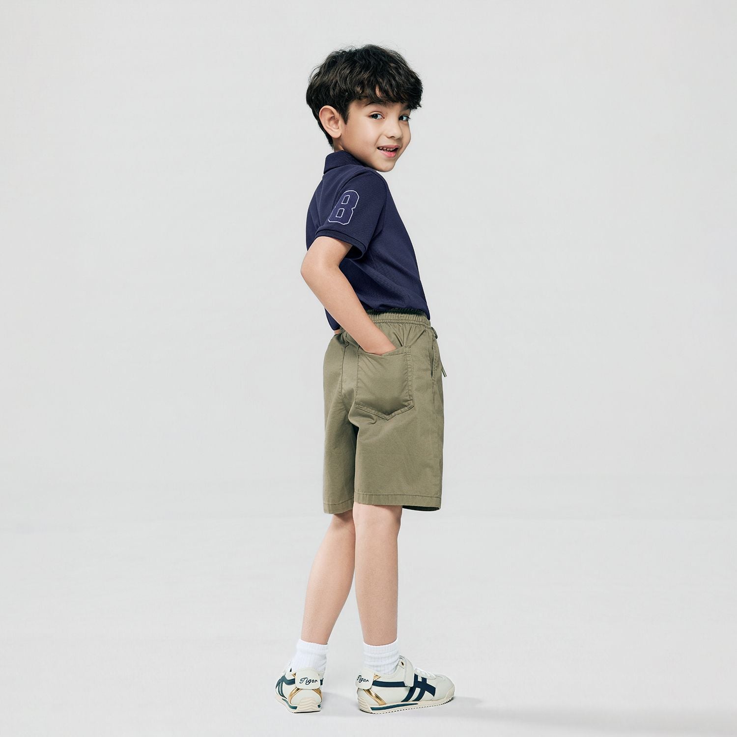 Kid's Cotton Twill Drawstring Shorts with Elastic Waist