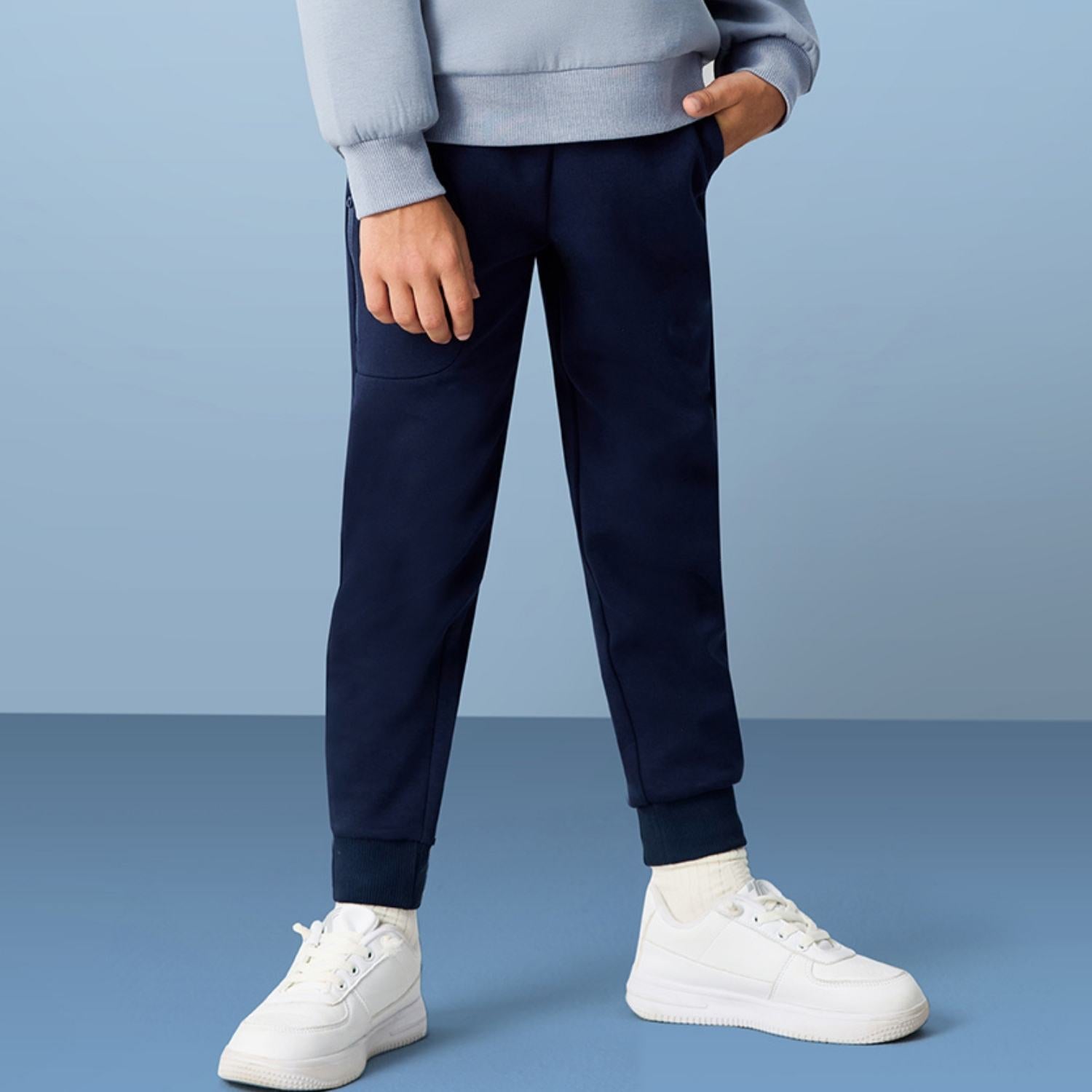 Giordano Kids’ Cotton Blend Interlock Elastic Waist Joggers-Blue