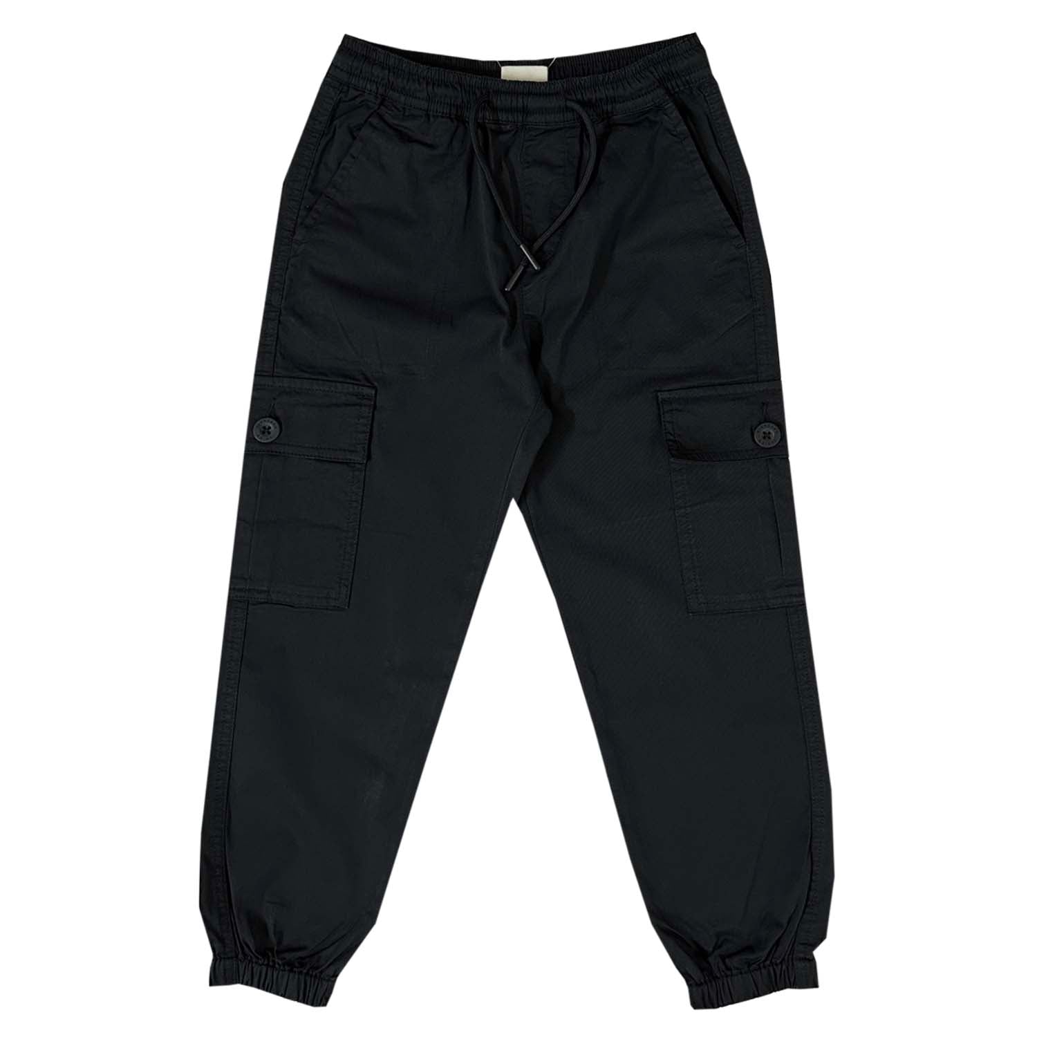 Giordano Junior Nylon Spandex Twill Mid-Rise Regular Tapered Pants With Elastic Waist-Black