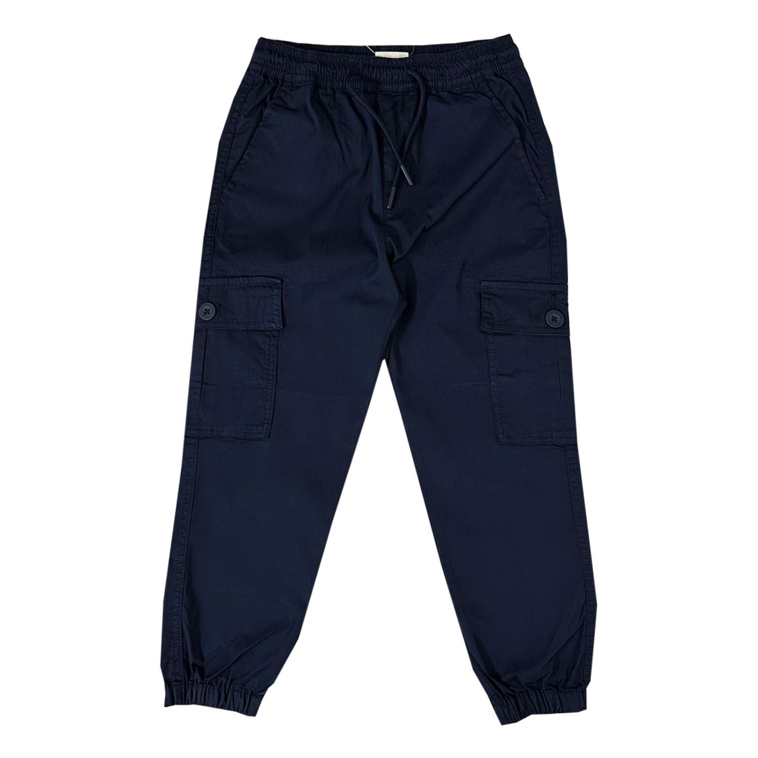 Giordano Junior Nylon Spandex Twill Mid-Rise Regular Tapered Pants With Elastic Waist-Blue