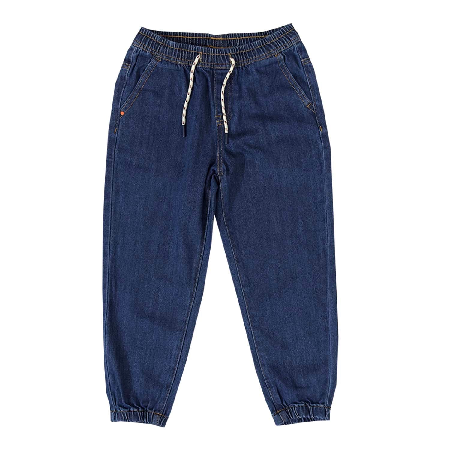 Giordano Kids' 100% Cotton Denim Joggers - Elastic Waist, Comfortable-Blue