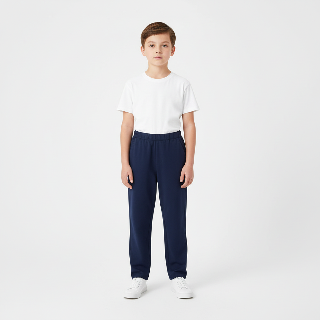 Kids Mid-Rise Regular Taper Stretch Twill Pants – Elastic Waist Comfort Fit