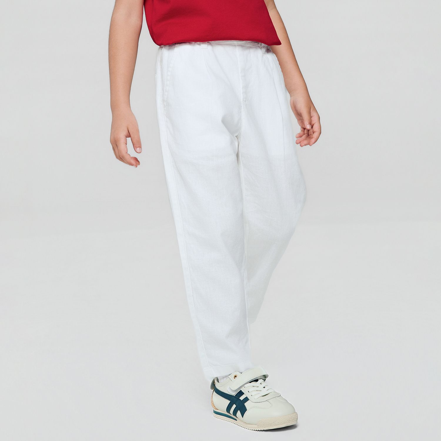 Kids' Regular Fit Linen Cotton Cropped Pants
