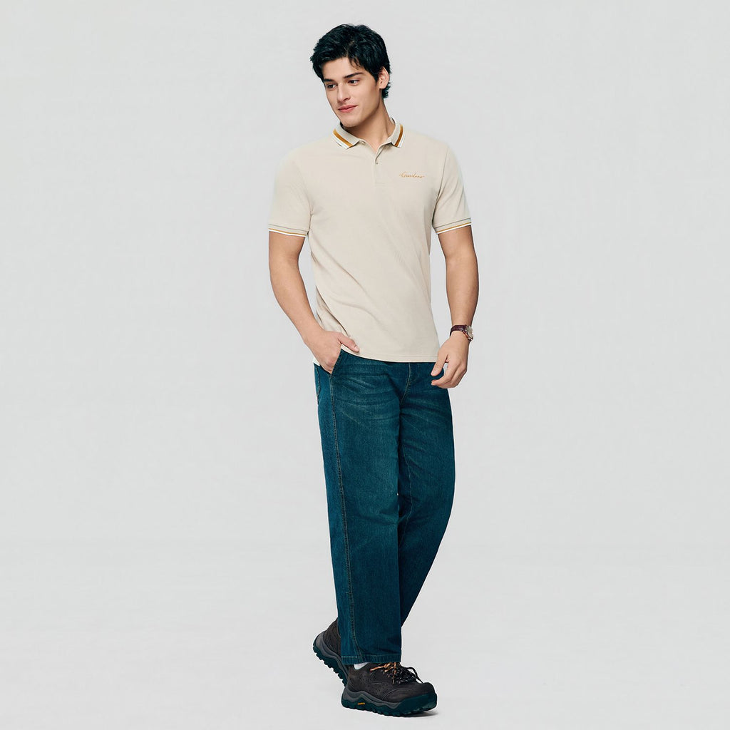 Men’s Slim Pique Polo with Contrast Collar & Signature Embroidery