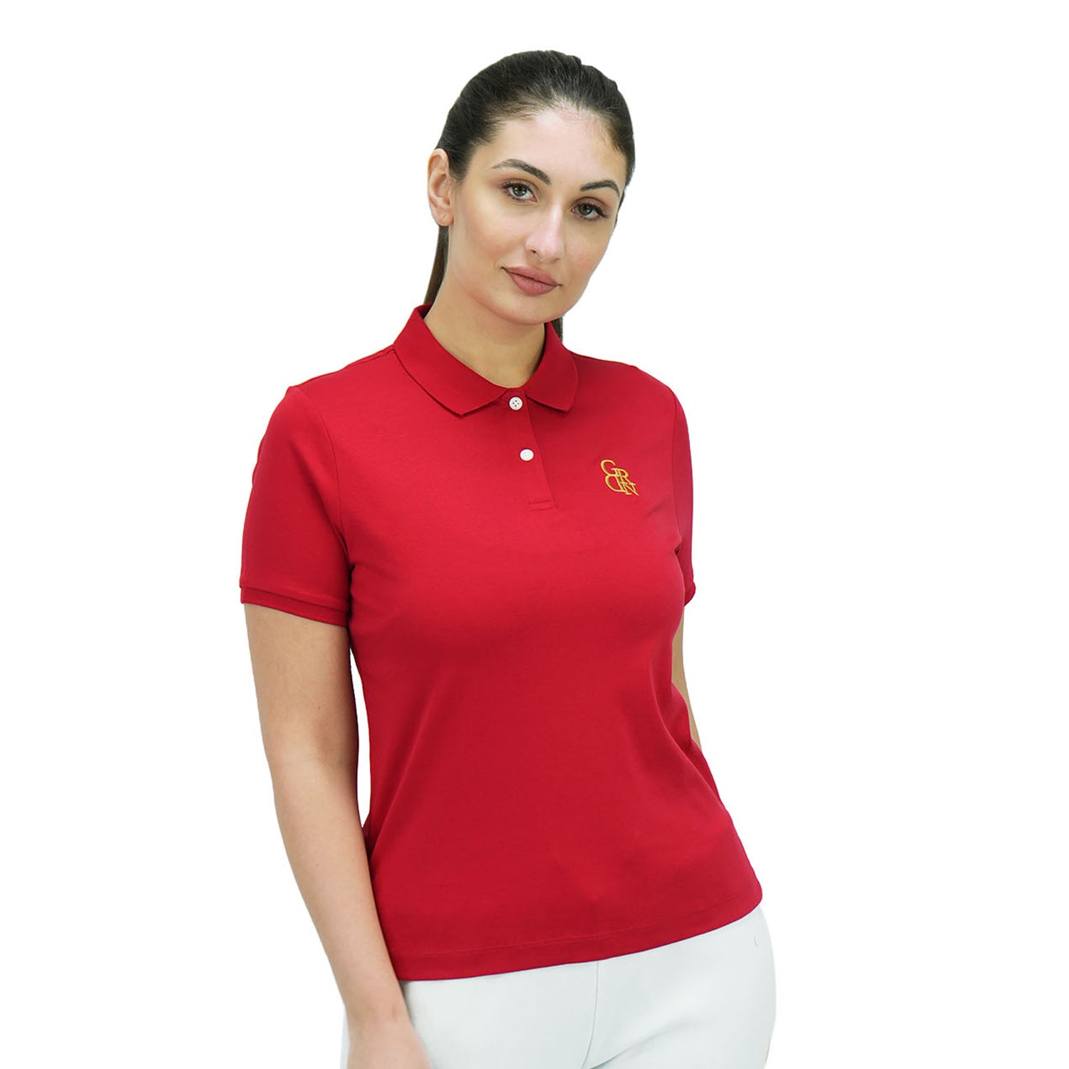 قميص بولو كلاسيكي نسائي بقصّة Slim Fit مطرز بلمسة سائلة سادة