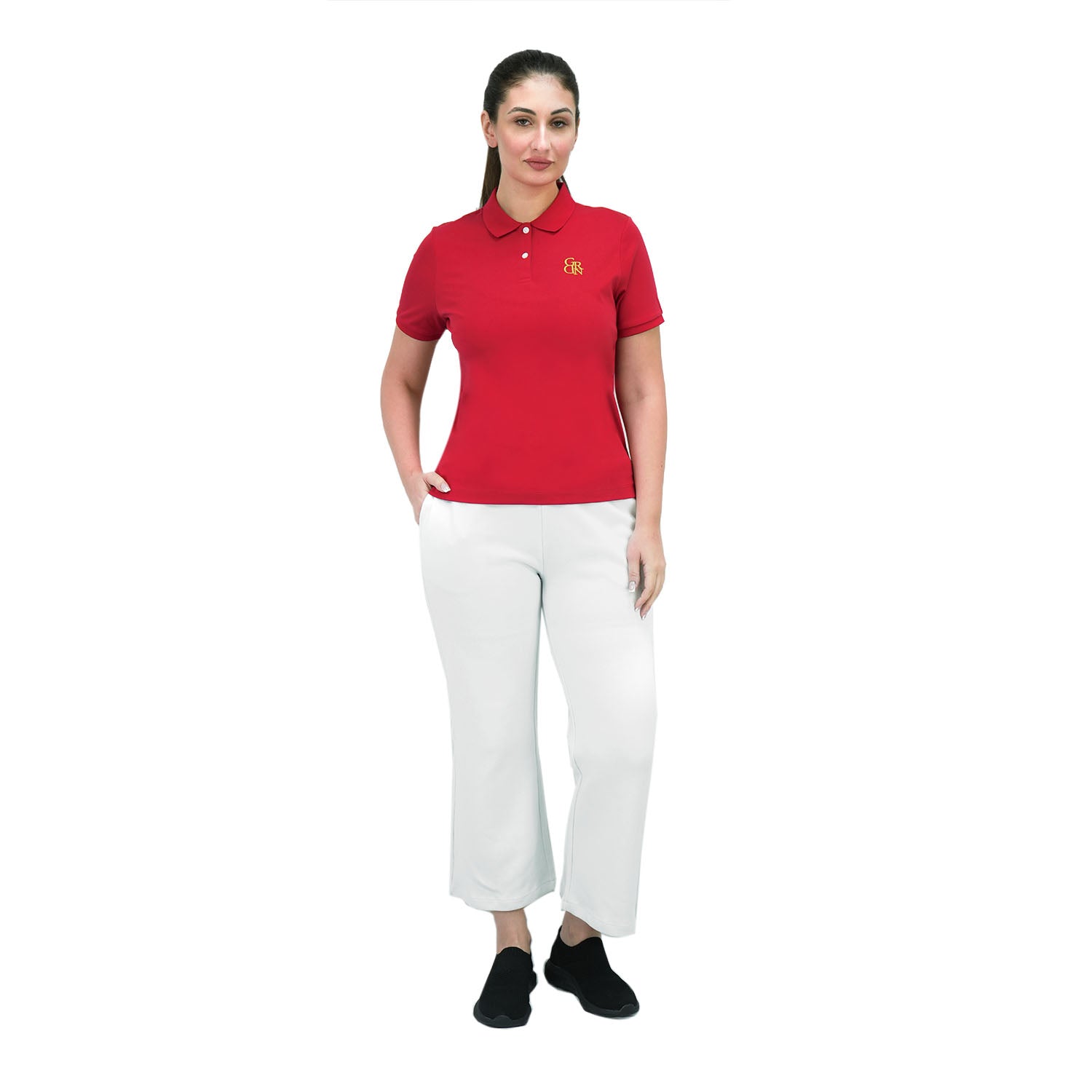 قميص بولو كلاسيكي نسائي بقصّة Slim Fit مطرز بلمسة سائلة سادة