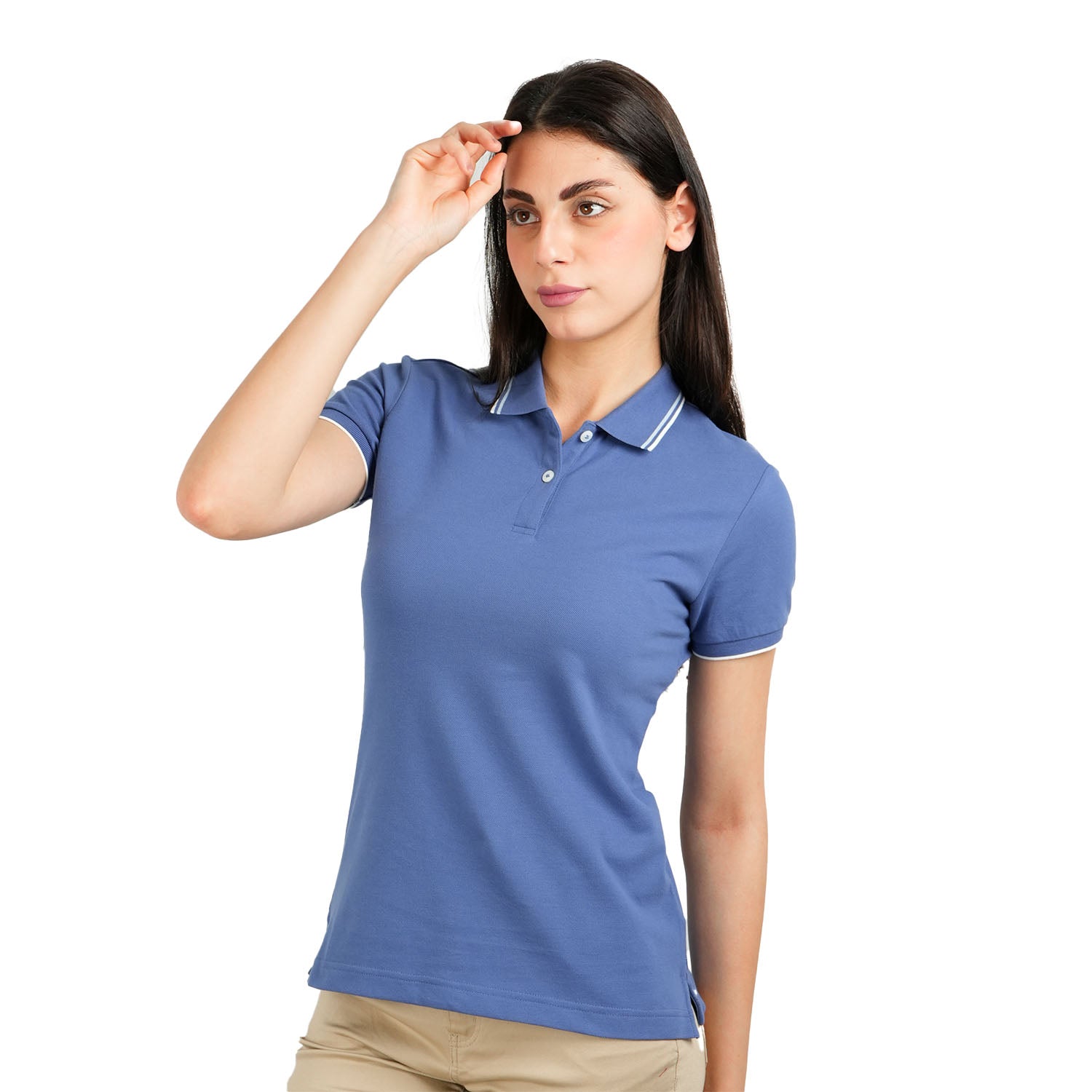 Giordano Women's Cotton Lycra Slim Fit Solid Polo-Blue