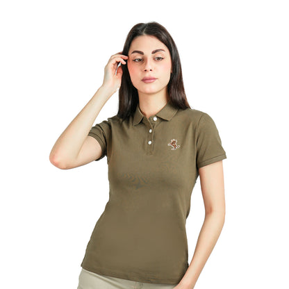 Giordano Women's Slim Fit Pique Bold Polo With Embroidery-Green