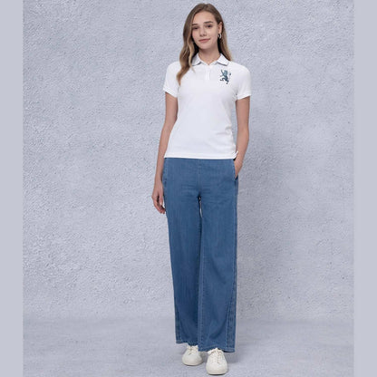 Women's Cotton Lycra 3D Lion Embroidery Polo