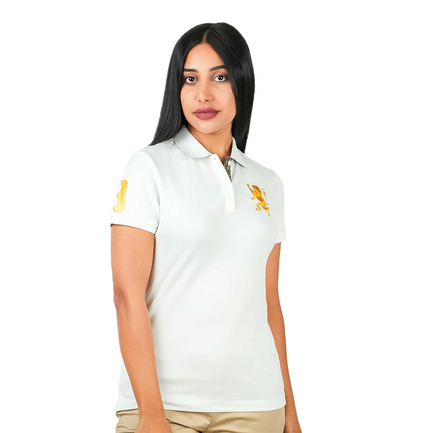 Women's Cotton Lycra 3D Lion Embroidery Polo