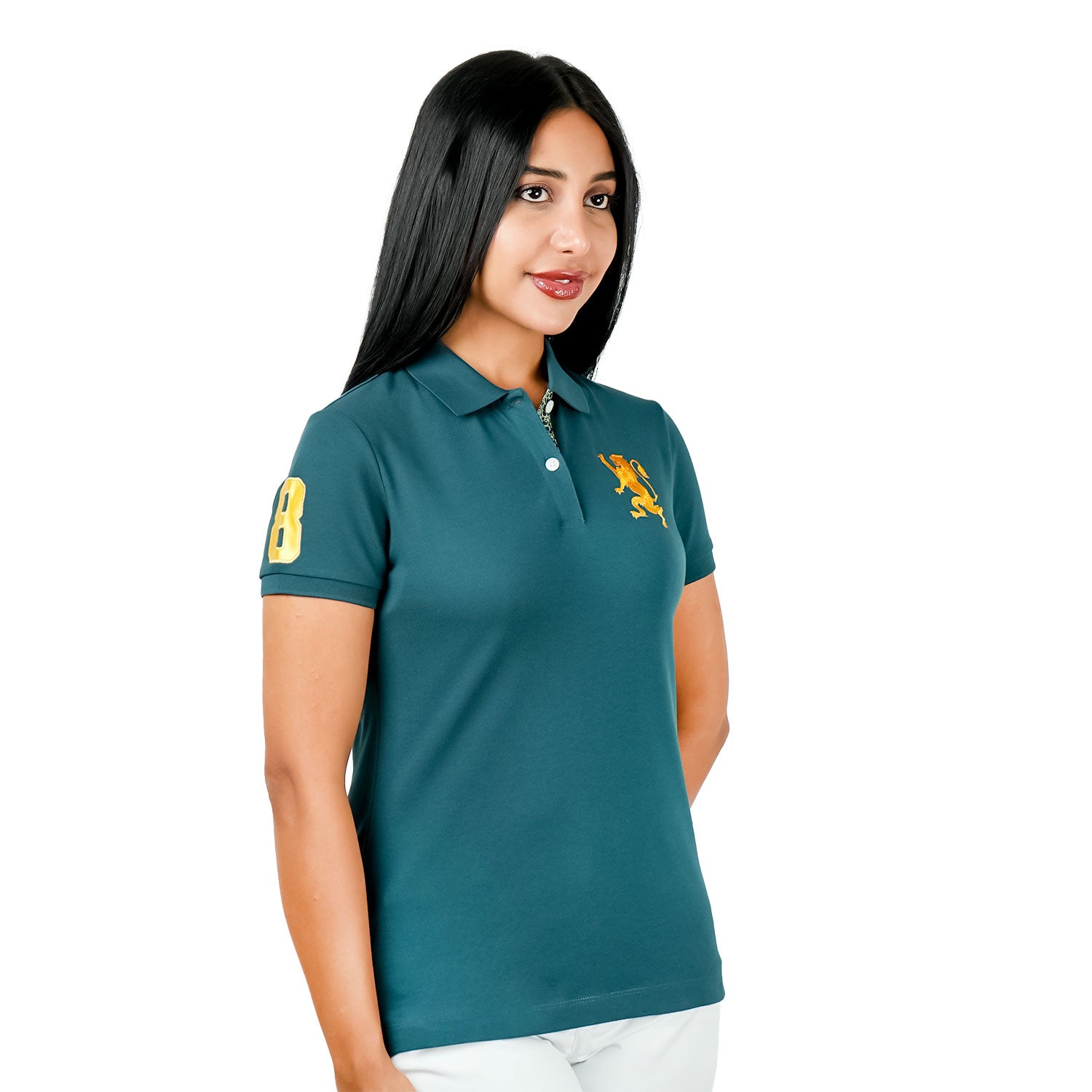 Women's Cotton Lycra 3D Lion Embroidery Polo
