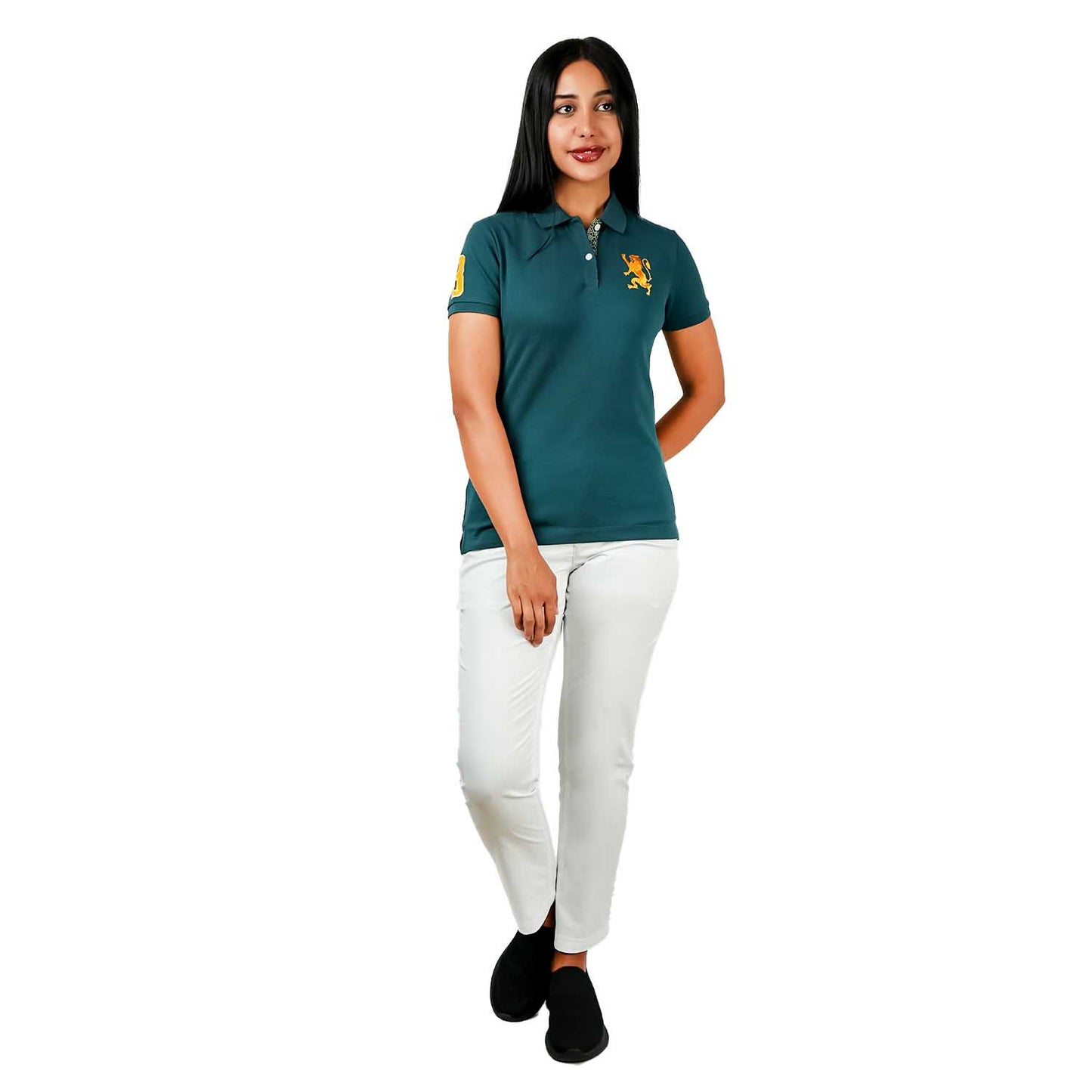 Women's Cotton Lycra 3D Lion Embroidery Polo