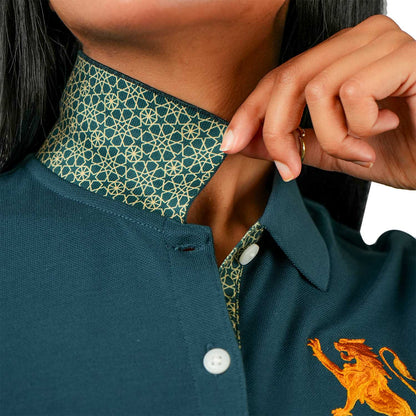 Women's Cotton Lycra 3D Lion Embroidery Polo