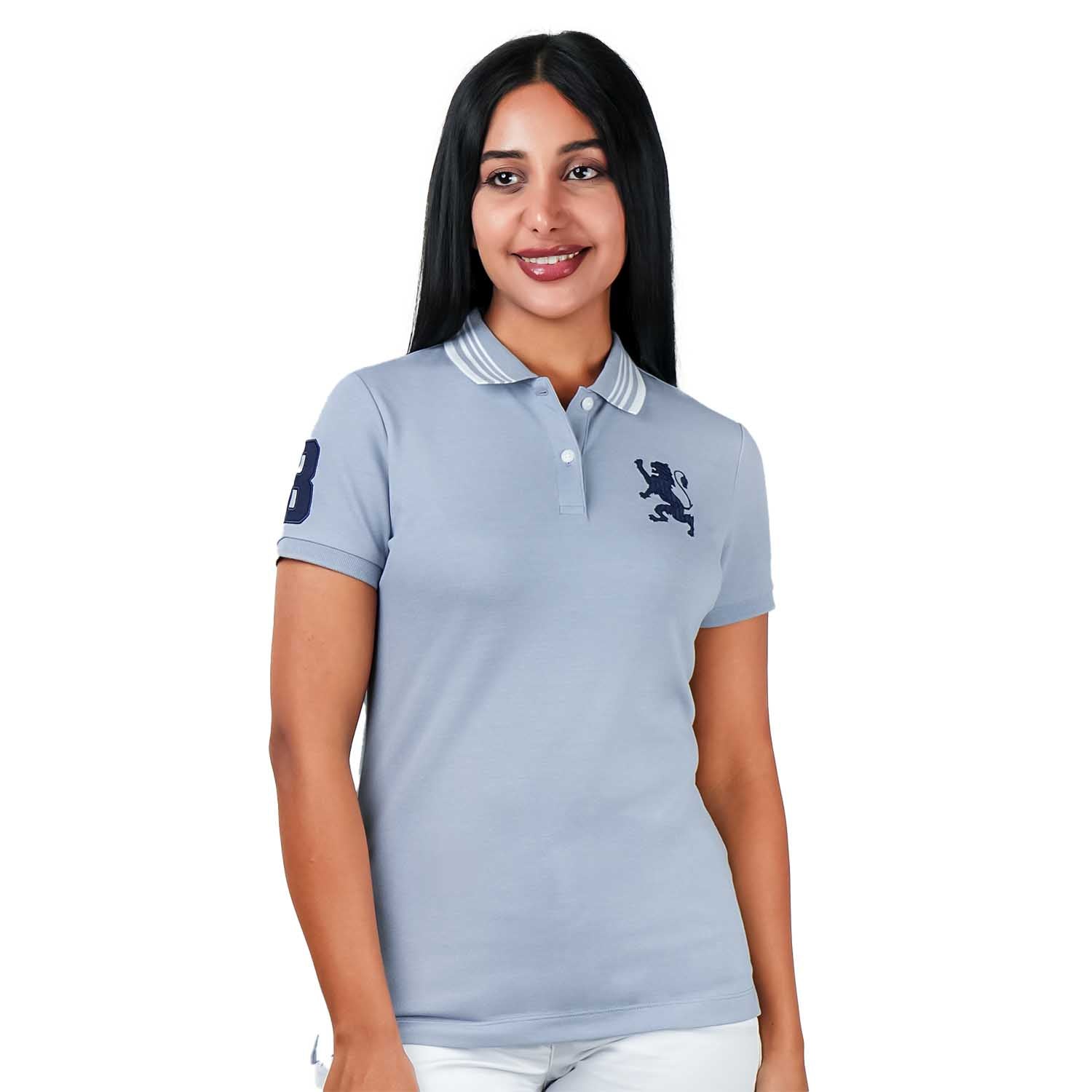 Women's Cotton Lycra 3D Lion Embroidery Polo