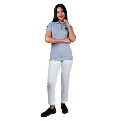 Women's Cotton Lycra 3D Lion Embroidery Polo