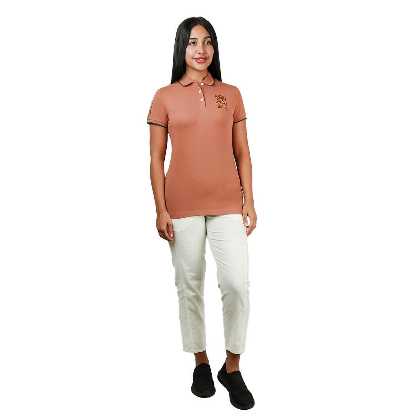 Women's Cotton Lycra 3D Lion Embroidery Polo