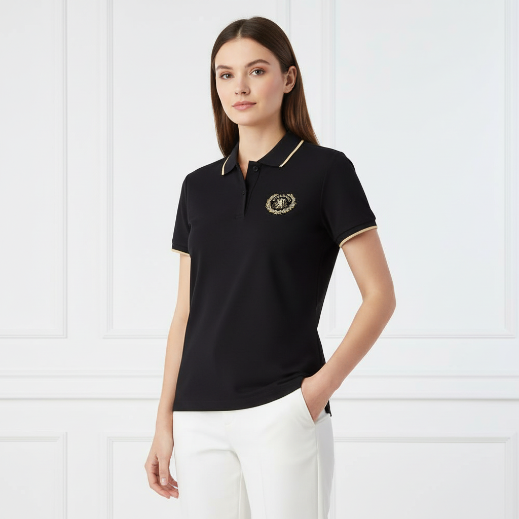 Women’S Slim Fit Cotton Lycra Embroidered Polo