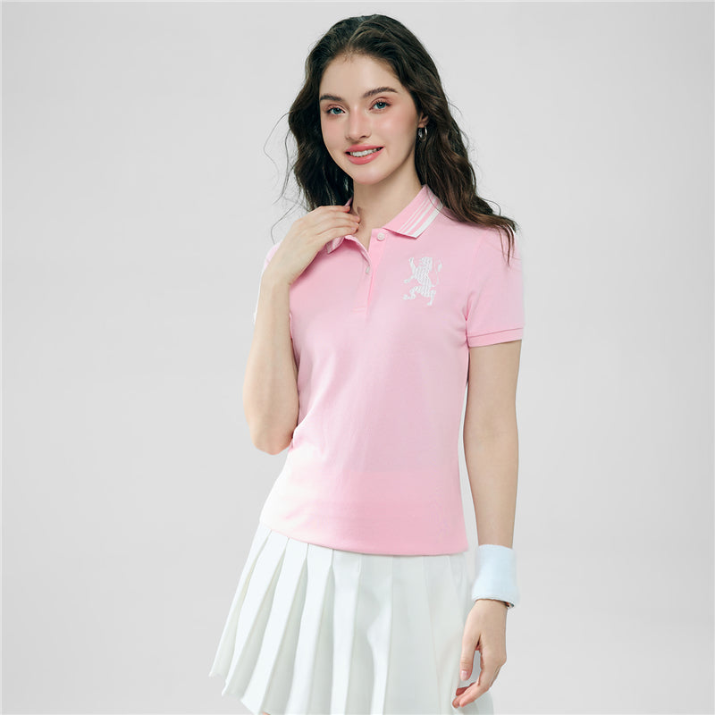 Women’S Slim Pique Polo With 3D Lion Embroidery