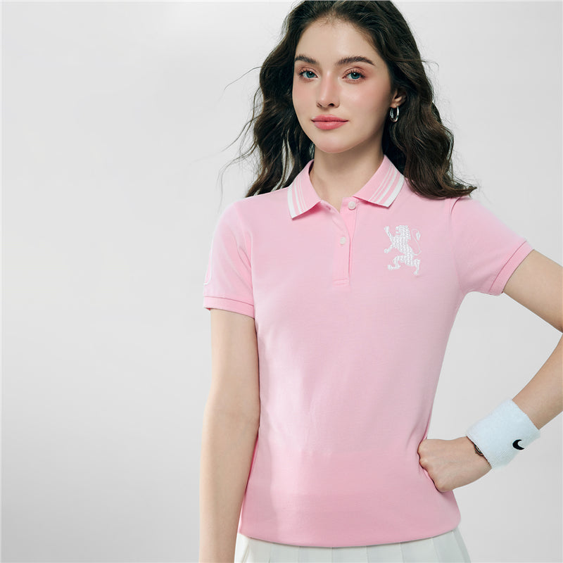 Women’S Slim Pique Polo With 3D Lion Embroidery
