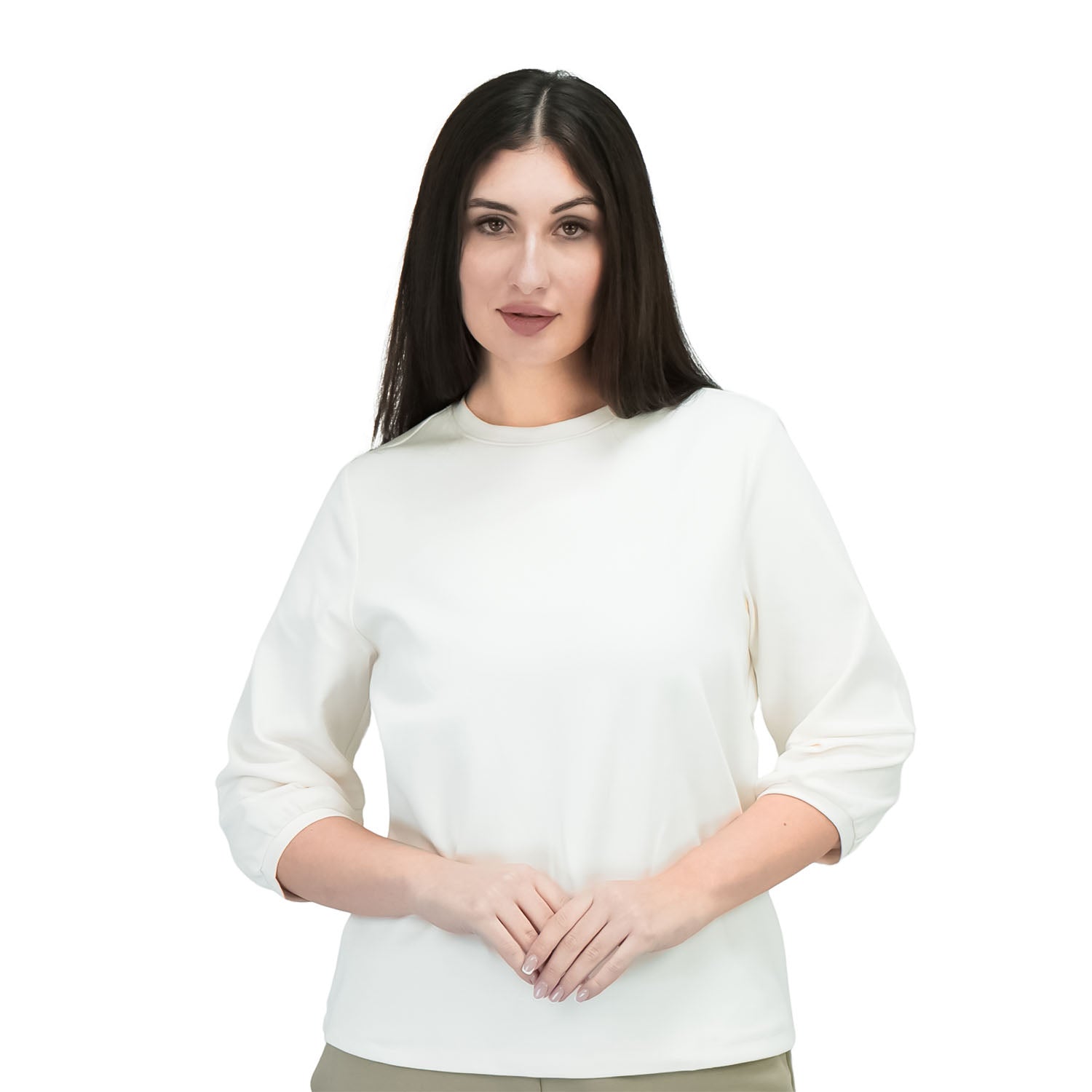 Giordano Women's 3/4 Sleeve Cotton Interlock Tee - Comfort & Style-White